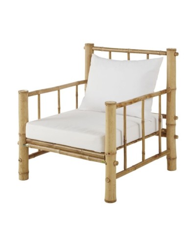 Fauteuil de jardin en bambou et coussins écrus