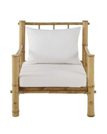 Fauteuil de jardin en bambou et coussins écrus