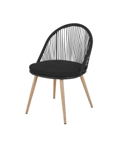 Chaise de jardin en résine tressée noire et métal imitation bois