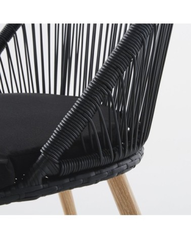 Chaise de jardin en résine tressée noire et métal imitation bois