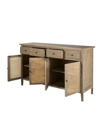 Buffet enfilade 4 portes et 4 tiroirs cannage en rotin