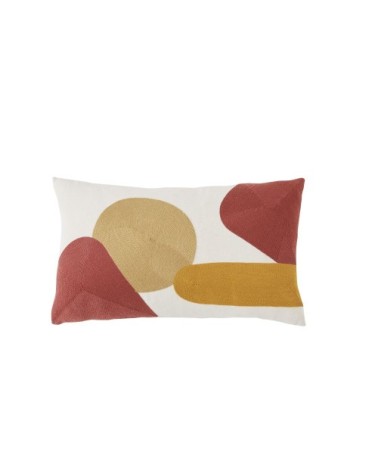 Coussin en rayonne et lin brodés écrus, jaunes, terracotta 30x50