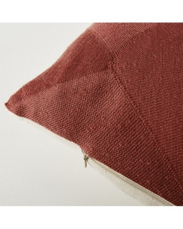 Coussin en rayonne et lin brodés écrus, jaunes, terracotta 30x50