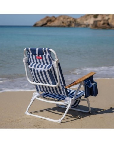 Chaise plage inclinable 5 positions aluminium bleu