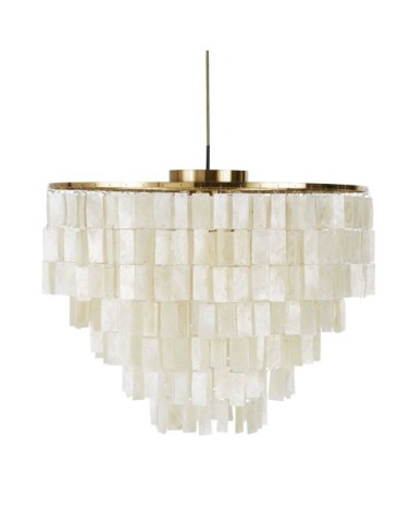 Suspension à pampilles en nacre blanche et métal doré mat