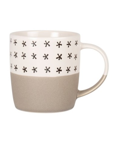 Mug en grès beige et blanc à motifs