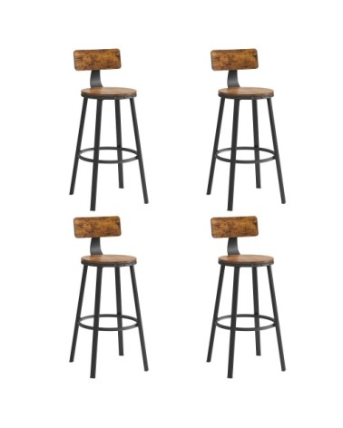 Tabourets de bar lot de 4 industriel cadre en métal marron