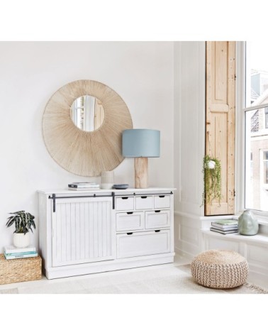 Lampe en bois d'eucalyptus et abat-jour en coton vert d'eau