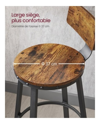 Tabourets de bar lot de 4 industriel cadre en métal marron