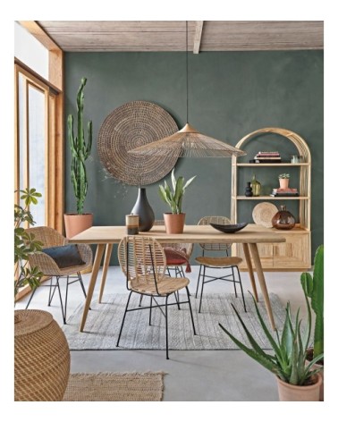 Suspension en rotin tressé assemblé main beige