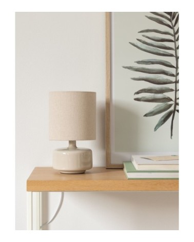 Lampe en céramique gris nuage et abat-jour en coton écru