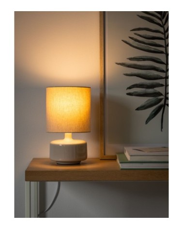 Lampe en céramique gris nuage et abat-jour en coton écru