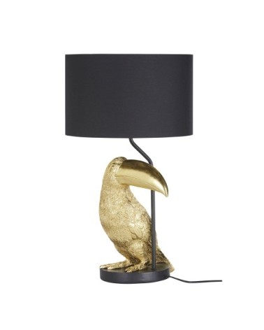 Lampe en métal noir et toucan doré H66