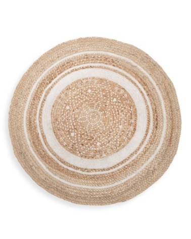 Tapis rond en coton blanc et jute D.90cm LEIGH