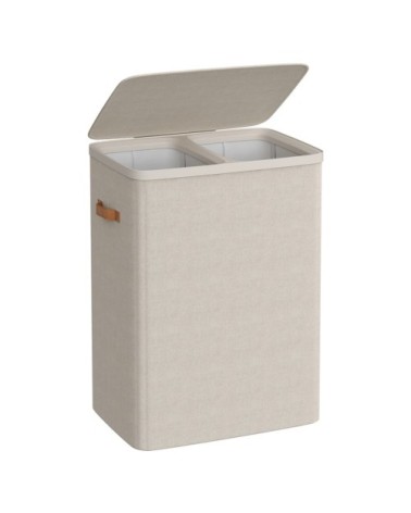 Panier à linge 170 l 2 compartiments 56 x 40 x 75 cm beige cappuccino