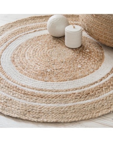 Tapis rond en coton blanc et jute D.90cm LEIGH