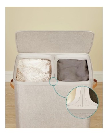 Panier à linge 170 l 2 compartiments 56 x 40 x 75 cm beige cappuccino