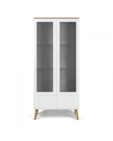 Armoire scandinave portes vitrées avec tiroirs blanc
