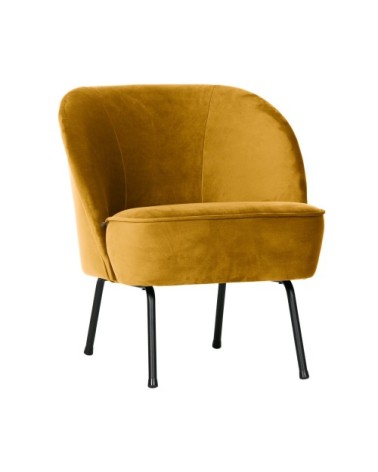 Fauteuil lounge en velours jaune moutarde