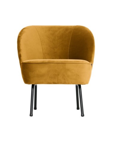 Fauteuil lounge en velours jaune moutarde