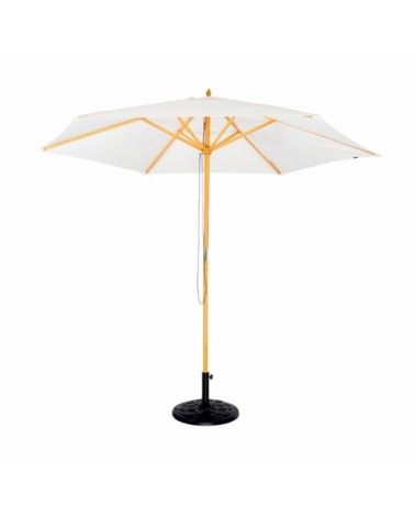 Parasol droit rond mât central en bois écru 3m