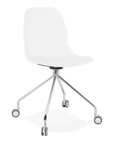 Chaise de bureau a roulettes assise blanc pied métal chromé