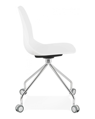 Chaise de bureau a roulettes assise blanc pied métal chromé