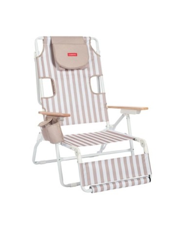 Chaise plage inclinable repose pieds aluminium beige