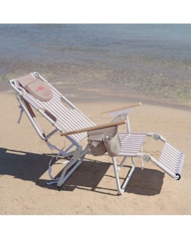 Chaise plage inclinable repose pieds aluminium beige