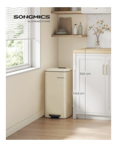 Poubelle de cuisine 30 l en acier avec seau intérieur beige sable
