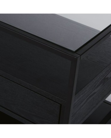 Meuble TV 2 tiroirs en verre et métal noir