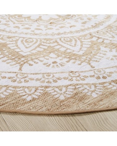 Tapis rond jute et coton blanc D180