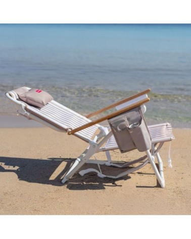 Chaise plage inclinable 5 positions aluminium beige