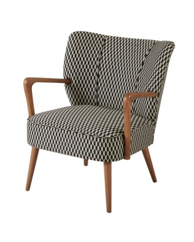 Fauteuil vintage motifs graphiques noirs et blancs