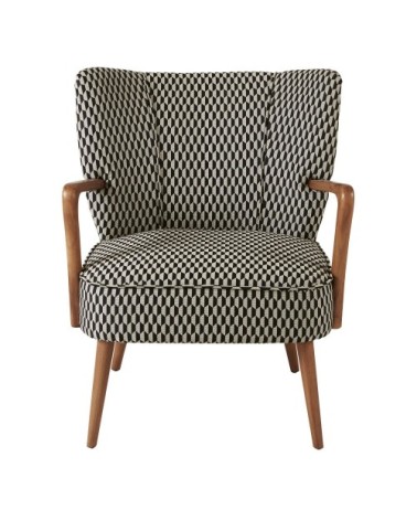 Fauteuil vintage motifs graphiques noirs et blancs