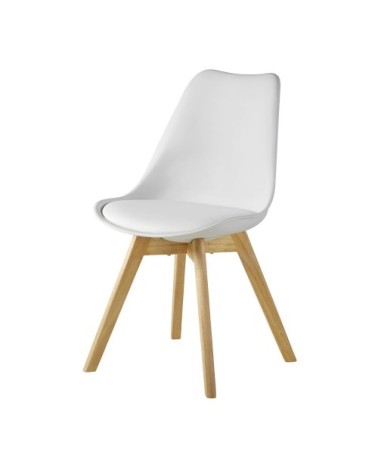 Chaise style scandinave en polypropylène blanc éclatant et hévéa