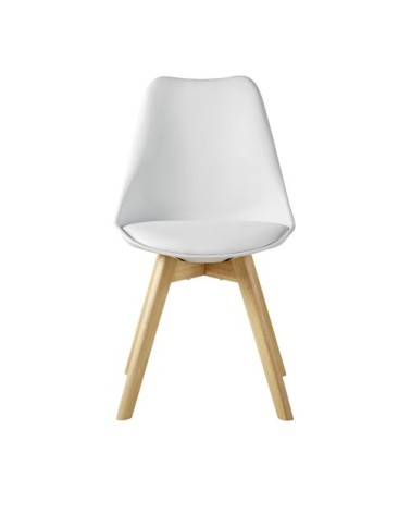 Chaise style scandinave en polypropylène blanc éclatant et hévéa