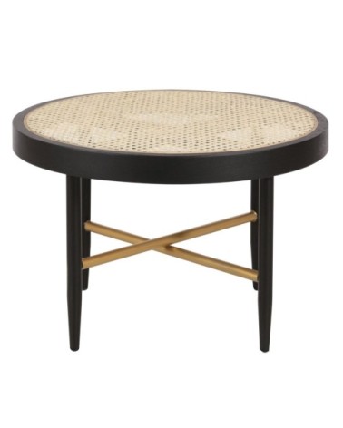 Table basse en cannage naturel et chêne noir ronde D 60 cm