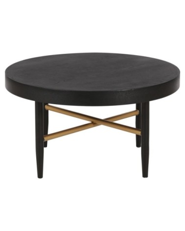 Table basse en chêne et métal noir et doré D 60 cm