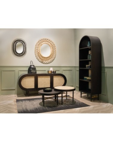 Table basse en chêne et métal noir et doré D 60 cm