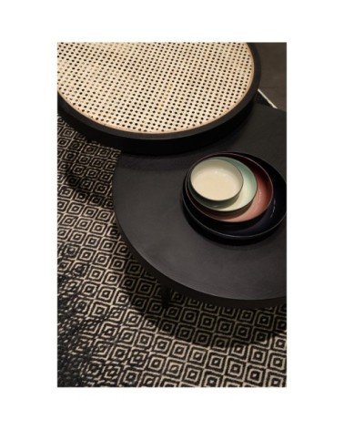 Table basse en chêne et métal noir et doré D 60 cm