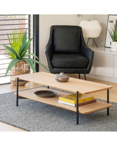 Table basse rectangulaire en chêne et métal