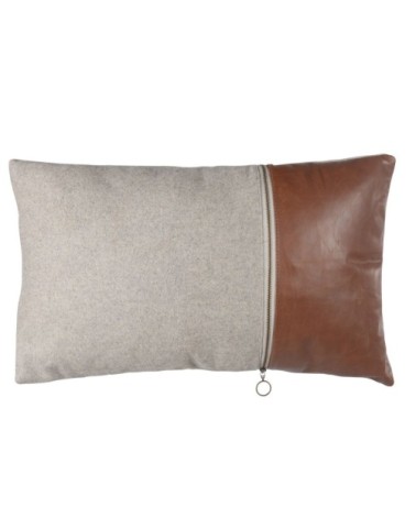Coussin gris et cuir marron