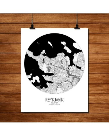 Affiche Reykjavik Carte ronde 40x50