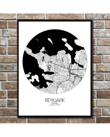 Affiche Reykjavik Carte ronde 40x50