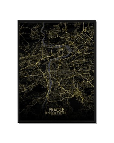 Affiche Prague Carte Nuit 40x50