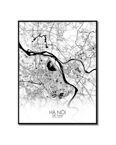 Affiche Hanoi Carte N&B 40x50