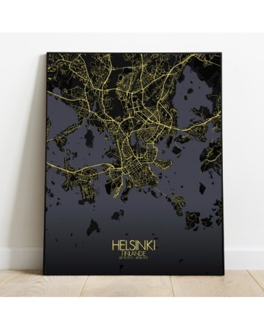 Affiche Helsinki Carte Nuit 40x50