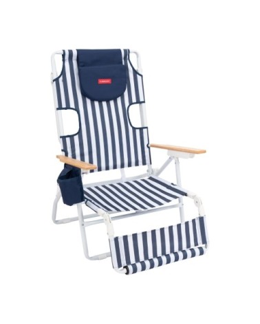 Chaise plage inclinable repose pieds aluminium bleu