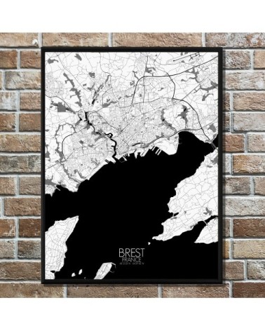 Affiche Brest Carte N&B 40x50